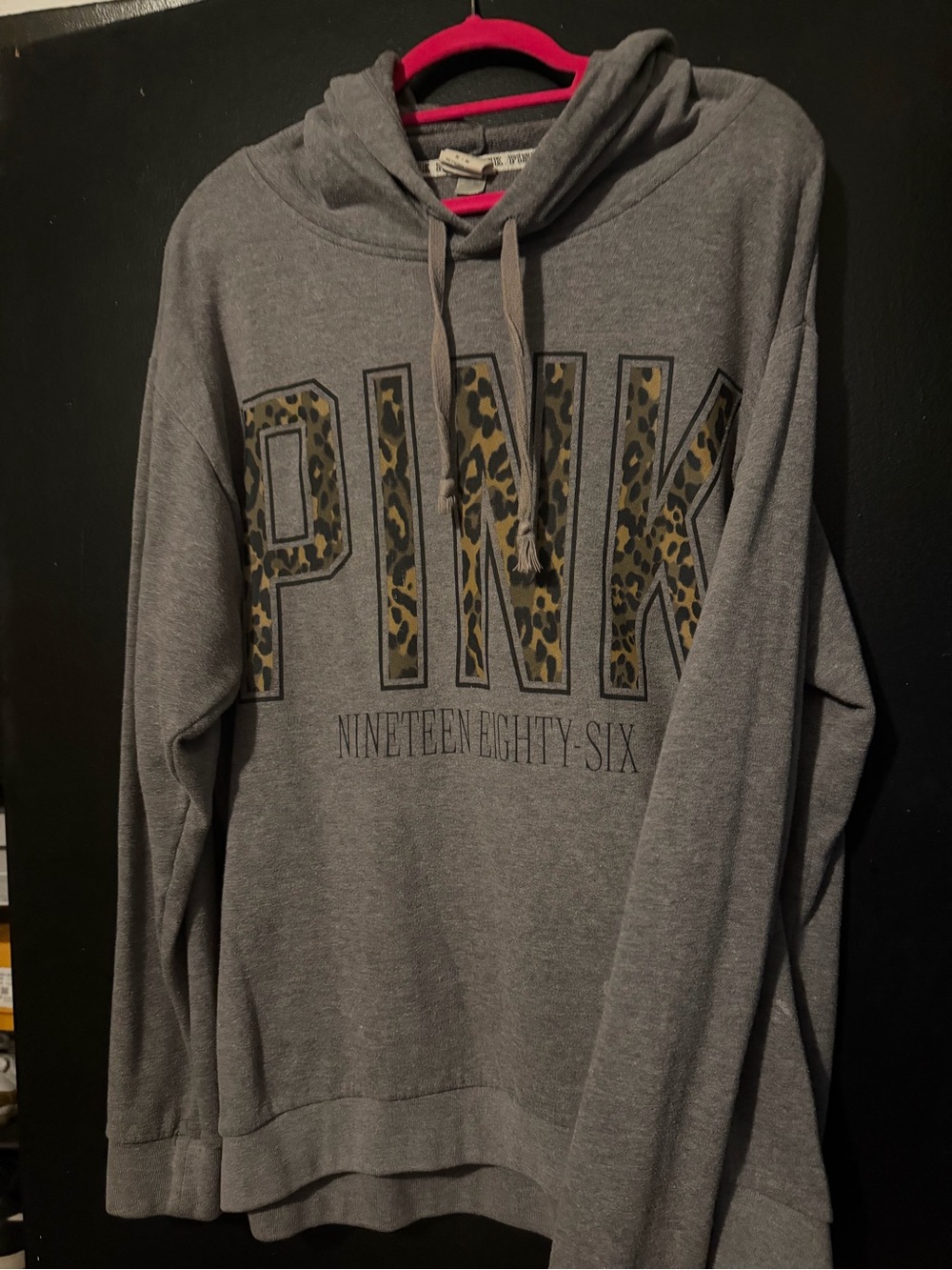 PINK Grey Hoodie with Leopard Logo